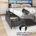 thumbnail image 4 of LED King Size Bed Frame with Storage Headboard & 4 Drawers, Industrial Metal Platform Bed with Power Charging Station & USB Ports, 4 of 10