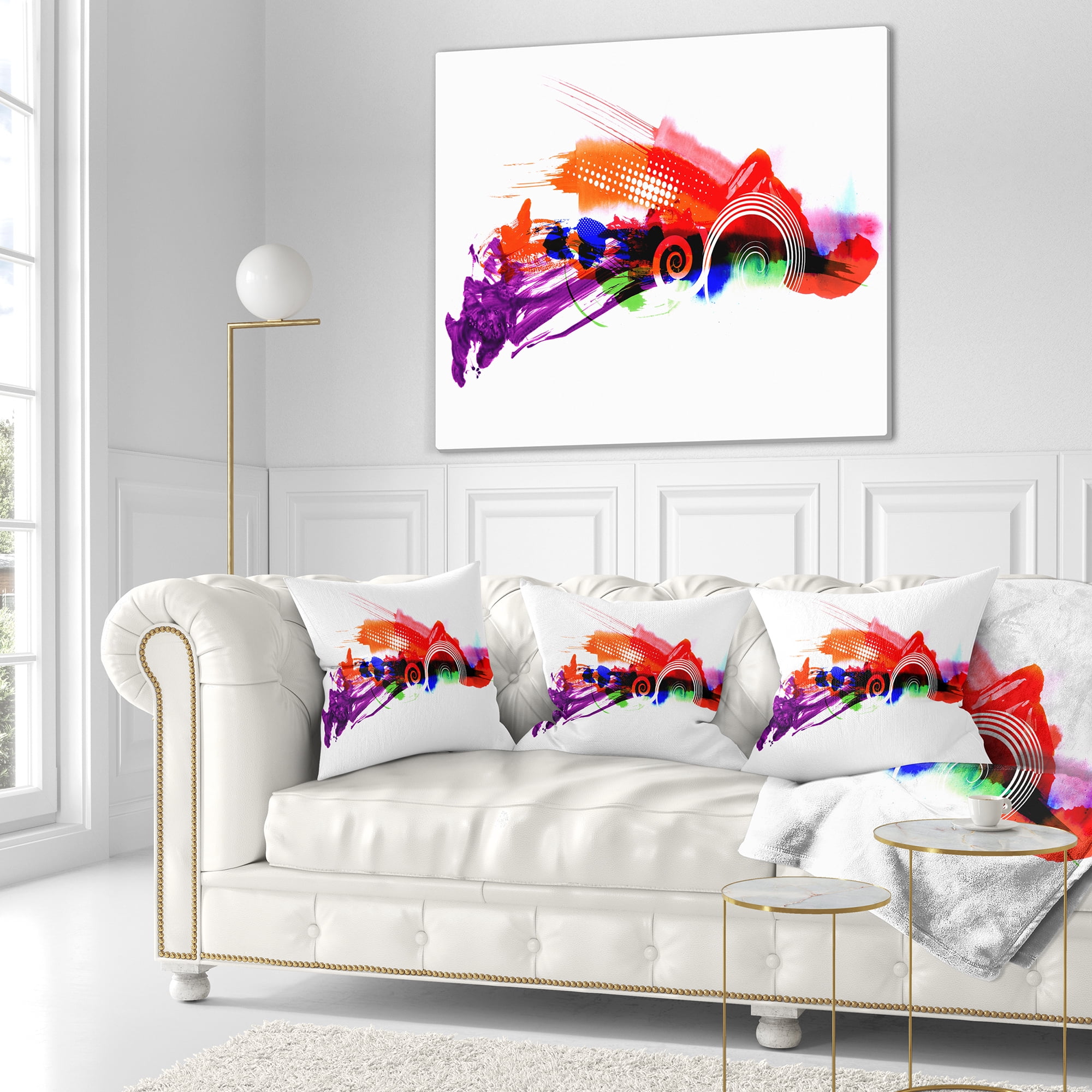 Designart Abstract Splashes of Colors - Abstract Throw Pillow - 16x16