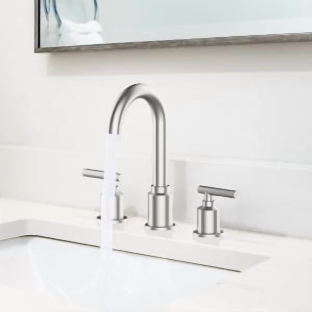 TEQIN Bathroom Faucet,Brushed Nickel Widespread Bathroom Sink Faucet, 8 Inch Bathroom Faucet for Sink,3 Hole with Stainless Steel Drain For RV Restroom Bathroom