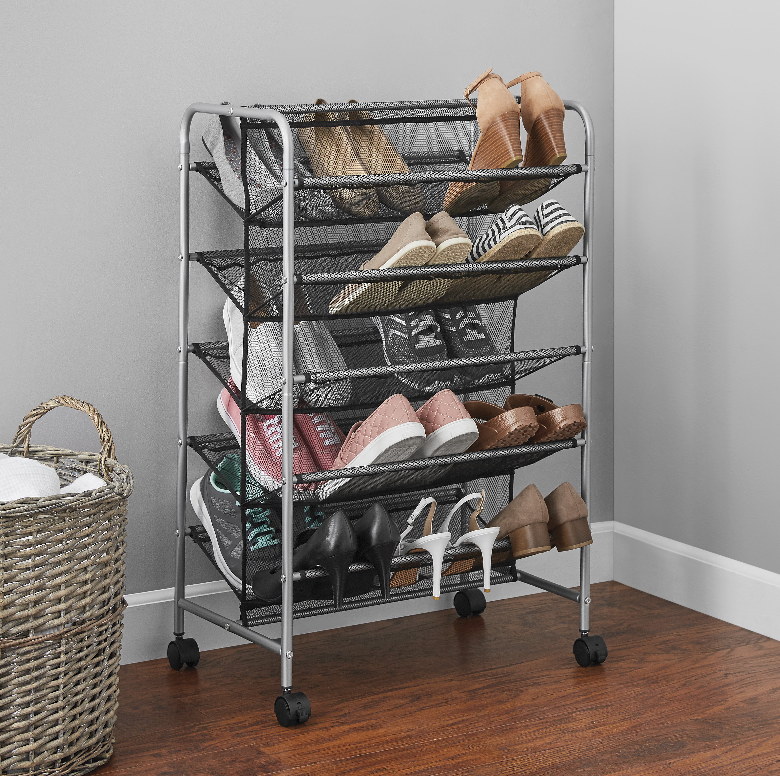 Mainstays 5-Tier Black Metal Mesh Shoe Rack, 30-Pair Capacity photo 4