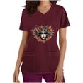 thumbnail image 2 of lcziwo Womens Scrub Tops 2025 Mardi Gras Printed Summer Shirts Stretchy V Neck Short Sleeve Nursing Scrubs Blouse with Pockets Wine M, 2 of 6