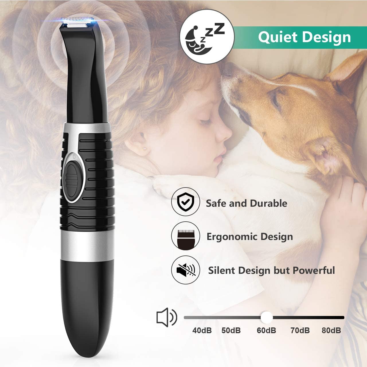 Dog Grooming Clippers,Cordless Small Pet Hair Trimmer,Low Noise for  Trimming Dog's Hair Around Paws, Eyes, Ears, Face, Rump-Black 