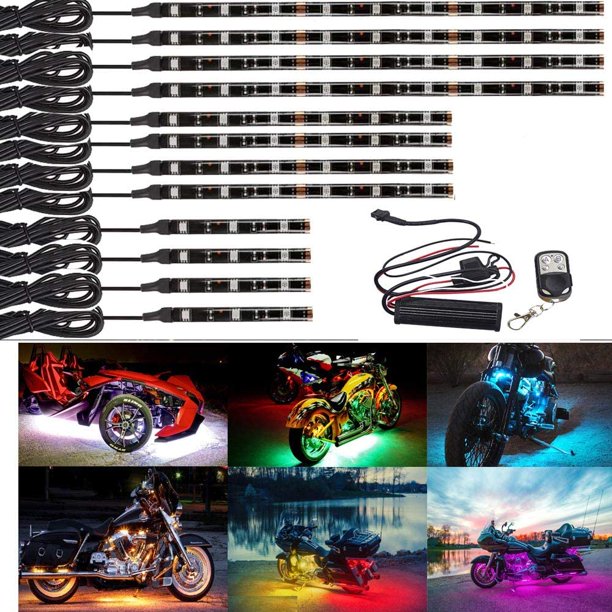 12pcs Motorcycle RGB LED Light 15 Color Neon Under Glow Lights Strip