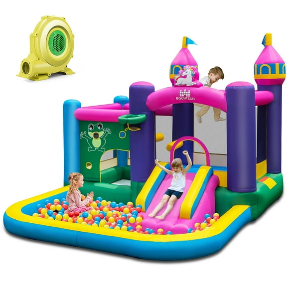 Gymax Inflatable Unicorn-themed Bounce House 6-in-1 Kids Bounce Castle w/ 735W Blower