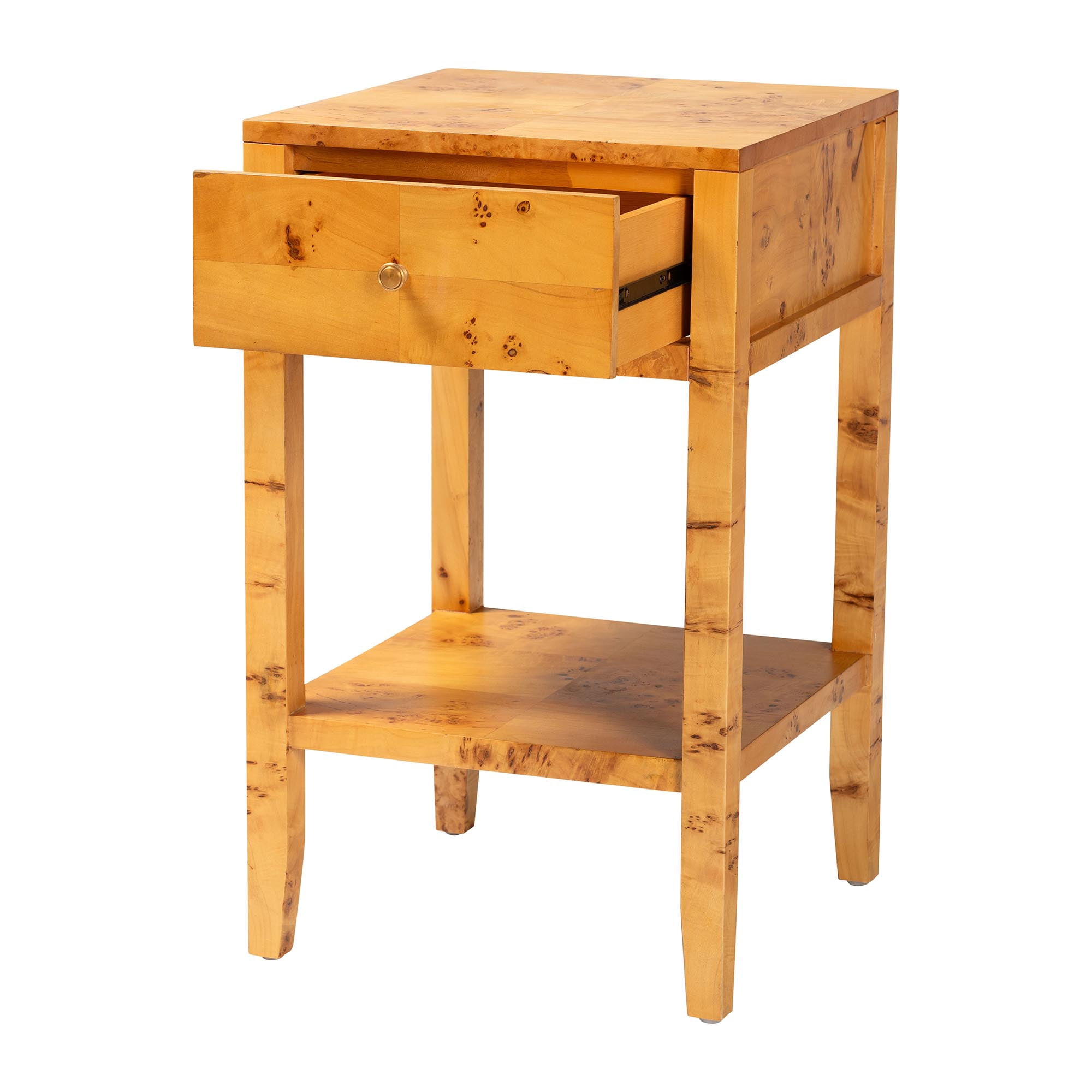 bali & pari Ghina Modern Nightstand, 1-Drawer, Light Mappa Burl