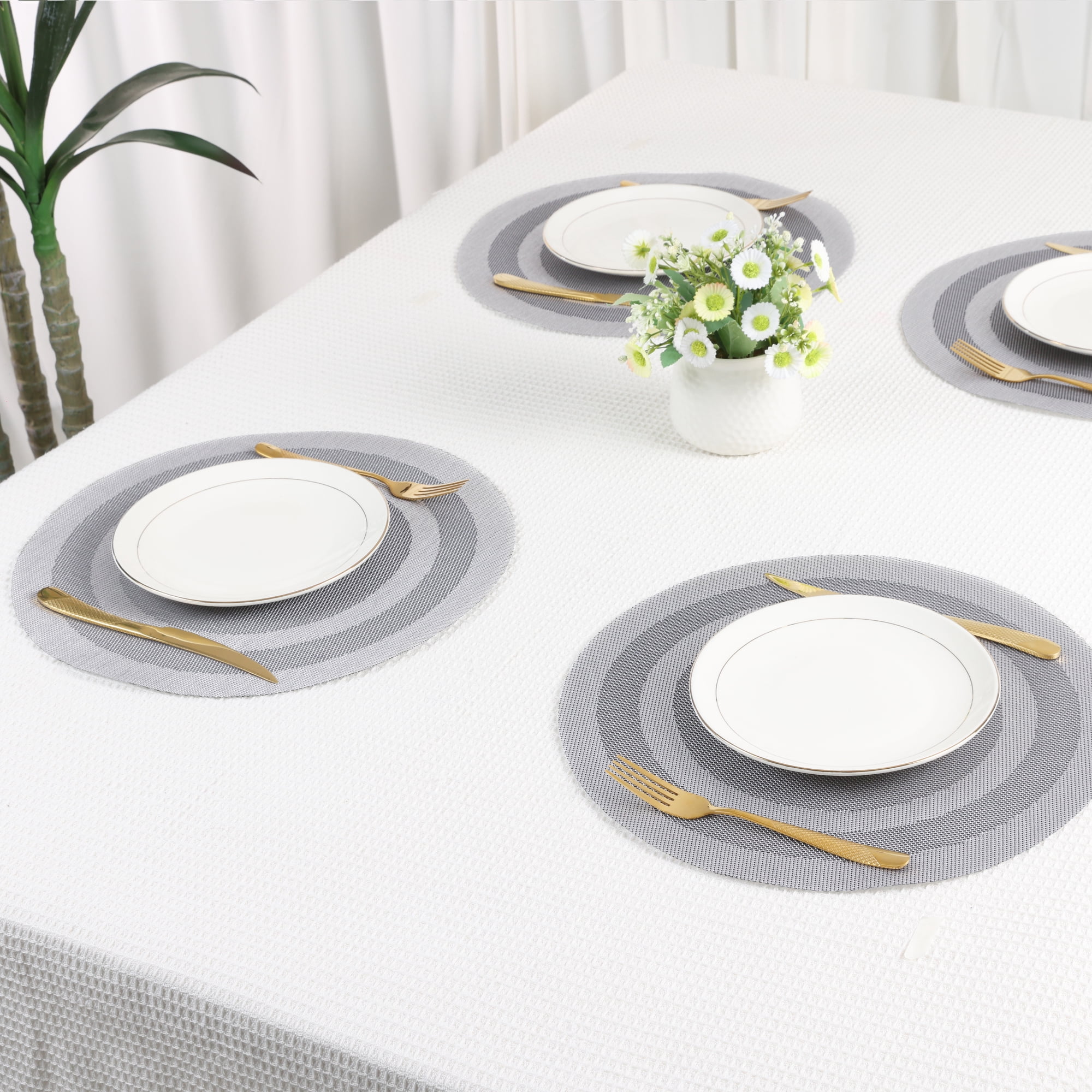 Unique Bargains Set of 6 Round Placemats for Kitchen Dining Table Decor Gray