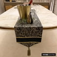 thumbnail image 4 of The HomeCentric Decorative Black Table Runner Coffee Table Runner (14 x 36 inch), Tassles & Marble pattern Table Runner, Leather fabric Table Linen, Abstract Halloween Decorations - Leather Runway, 4 of 10