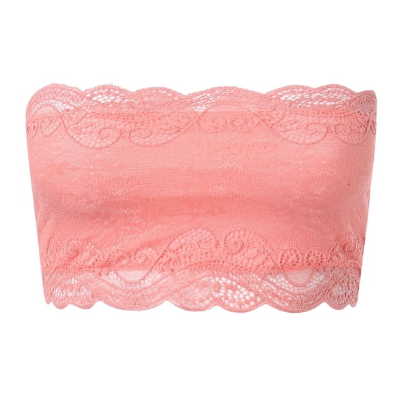 Women's Strapless Lace Bandeau Wirefree Unpadded Scalloped Edge Bra Anti Comfort Top