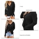 thumbnail image 5 of Tops de otoño para mujer, camisas de manga larga con cuello en V, informales, con abertura, Top holgado de talla grande con bolsillo en el pecho, negro S, 5 of 6