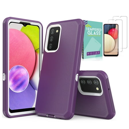 Xhy Samsung Galaxy A03s Case with Screen Protector Heavy Duty Hard Shockproof Armor Protector phone Case Cover (Purle+White)