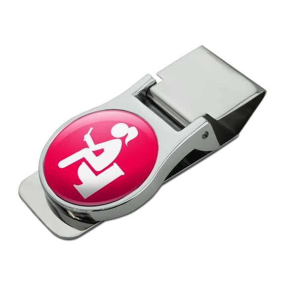 Girl Poop Pooping Sitting on Toilet Funny Satin Chrome Plated Metal Money Clip