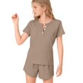 thumbnail image 6 of Coerni Girls Summer 2 Piece Outfits Short Sleeve T Shirts Top and Shorts Clothing Sets with Pockets Teen Crewneck Button Sweatsuit, 6 of 9