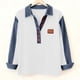 thumbnail image 5 of TaTaai Women's Collar Denim Patch Pullover Sweatshirt, Long Sleeve Casual Sporty Top, Solid Color Loose Fit Hoodie for Fall Winter Wear Gift, 5 of 7