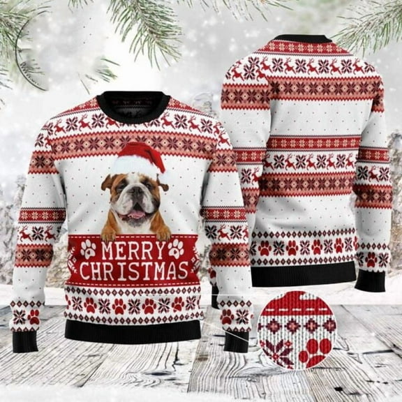 Merry Christmas Cute Bulldog Christmas Sweater, Dog Christmas Sweater, Dog Sweaters