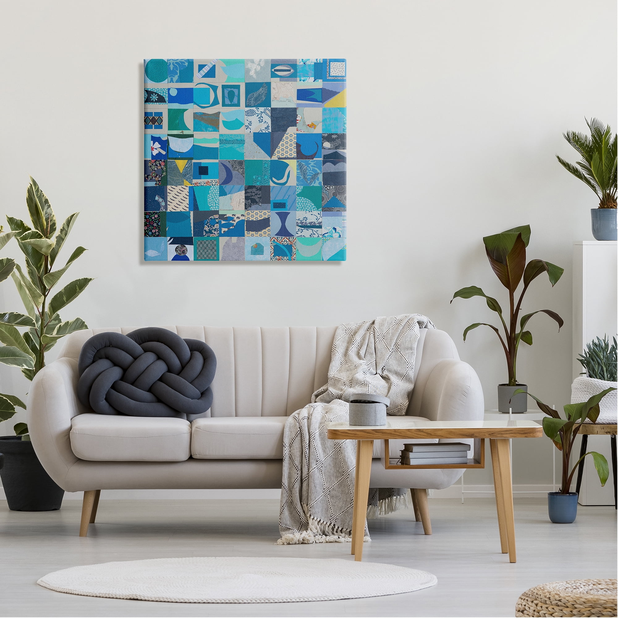 Stupell Industries Blue Patchwork Abstraction Abstract Painting Gallery Wrapped Canvas Art Print Wall Art, 30 x 30