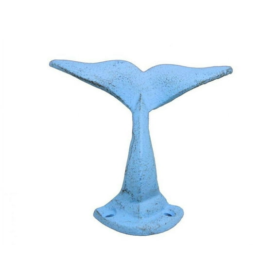 Rustic Light Blue Cast Iron Decorative Whale Tail Hook 5" - Beach Decoration - Vintage Cast Iron Decor - Coastal Living