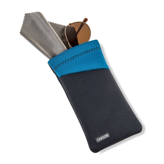 Carson Eyeglass Pouch, Gray & Blue Protective Case for Glasses & Sunglasses Neoprene with Microfiber Cloth