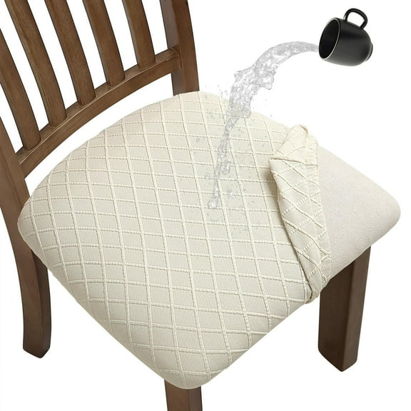 RYLZX 2Pcs Beige Dining Chair Seat Covers with Ties, Removable Washable Dining Room Chair Covers Anti-Dust Seat Cushion Slipcovers