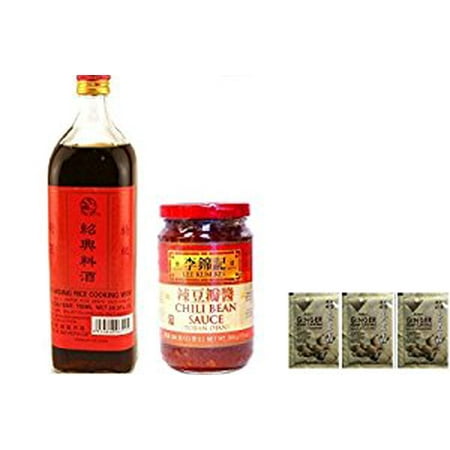 1x Shaoxing Cooking Wine 25.3oz. 1x Lee Kum Kee Chili Bean Sauce (Toban Djan) 13oz Plus a Free Gift Instant Ginger Honey (Best Store Bought Wing Sauce)