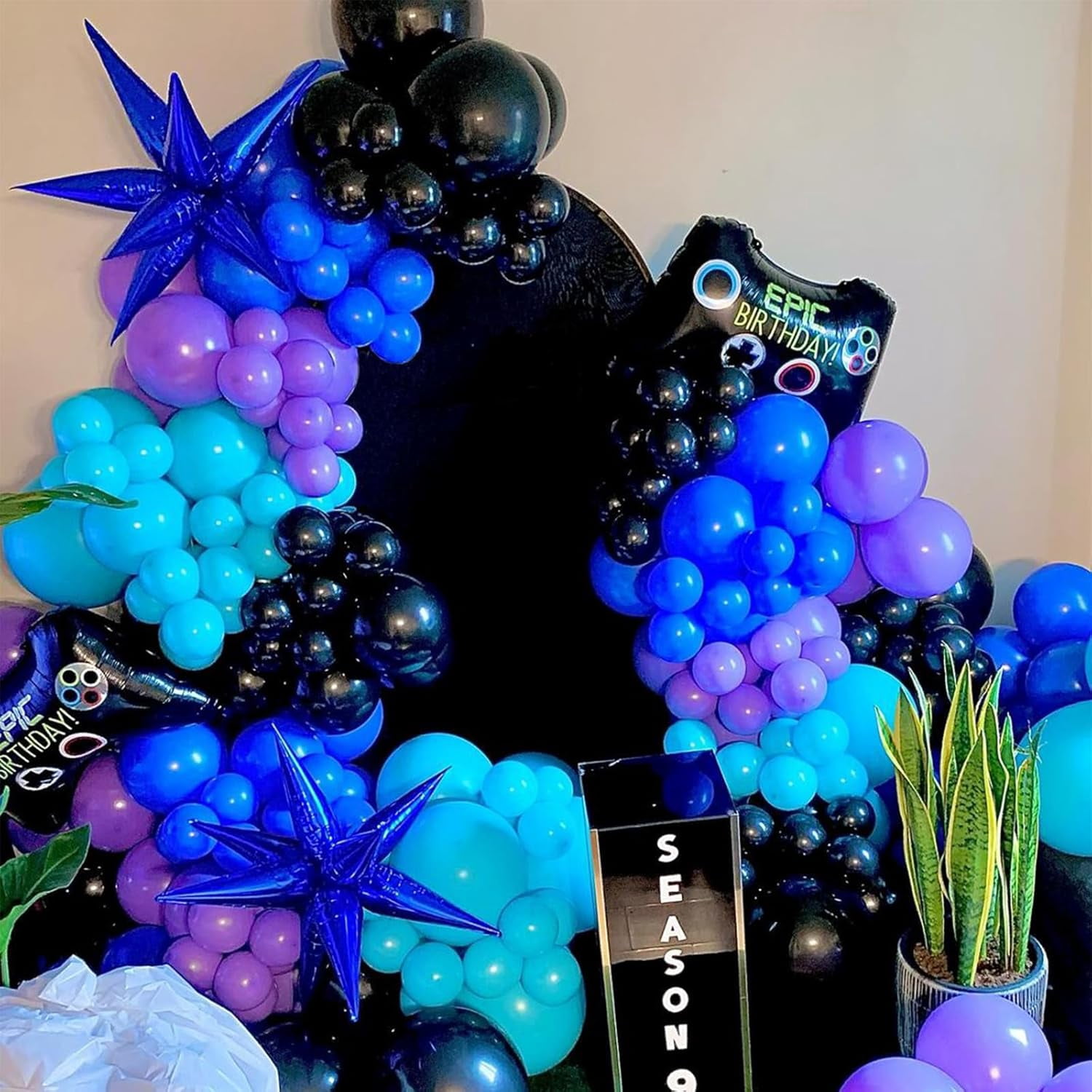 Black Purple Blue Balloon, 60 Pcs 12 Inches Metallic Blue Purple Teal Balloons Confetti Balloons for Kids Video Game Party Decoration Baby Shower Engagement Graduation Party Decorations