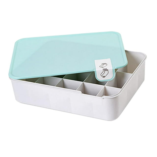 Organizador de cajones, contenedor de almacenamiento de ropa, organizador de cosméticos, tapa a prueba de polvo para organizar Tapa Azul 15 Rejillas