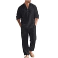 thumbnail image 2 of Timegard Lounge Sets for Men 2 Piece Lapel V Neck Button Shirts Loose Pants Lightweight Fall Travel Outfits, 2 of 9