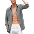 thumbnail image 2 of UKAP Mens Shirts Lapel Neck Blouse Button Down Tops Regular Fit Work Tunic Shirt Grey M, 2 of 8