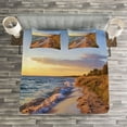 thumbnail image 3 of Ambesonne Coastal Quilted Bedspread Set 3 Pcs, Sandy Calm Beach Sunset, Queen Size, Pale Yellow Pale Brown, 3 of 3