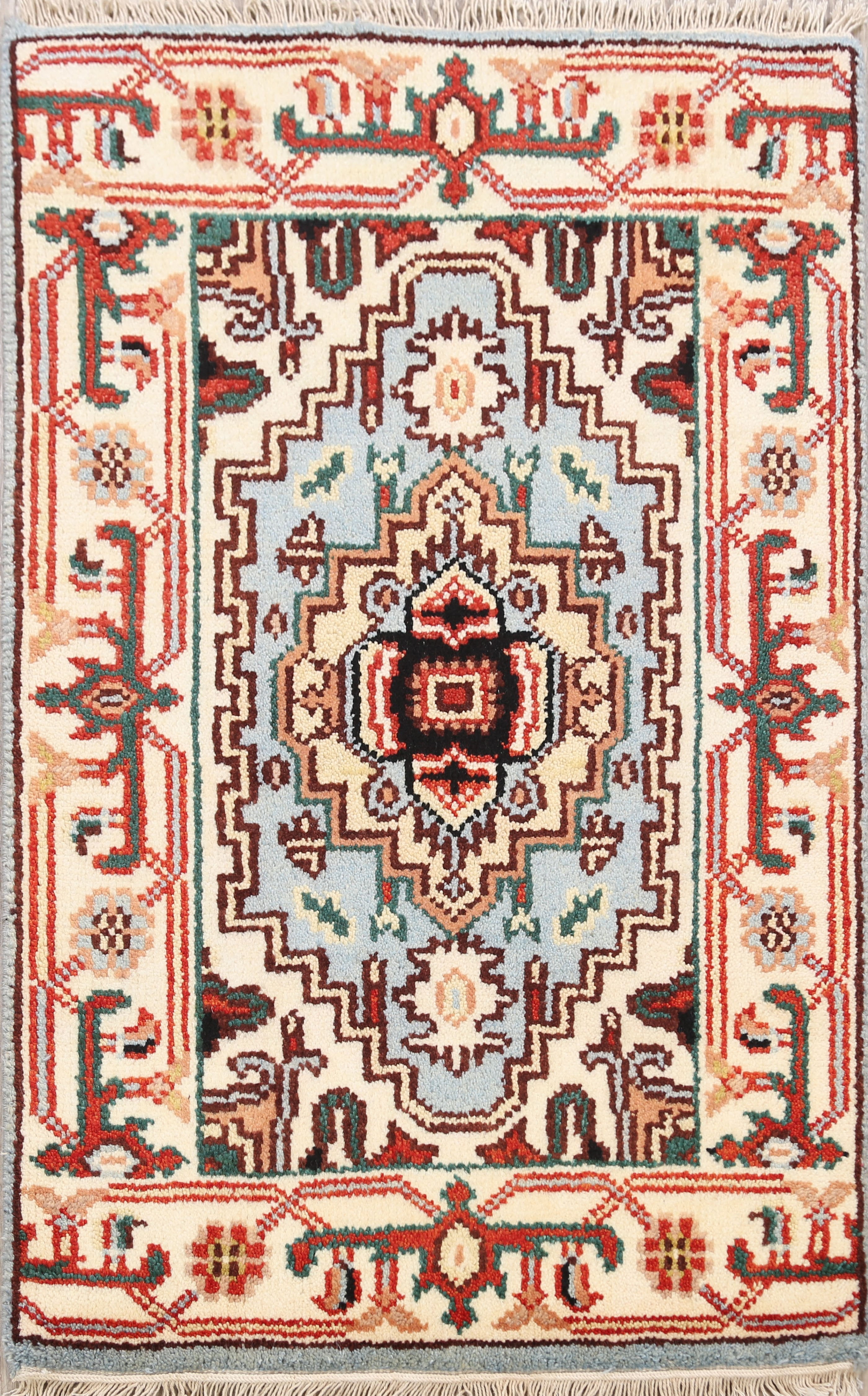 Geometric Oriental Light Blue Kitchen Size Area Rug Handmade Wool