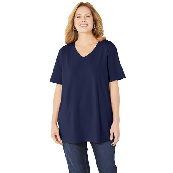Catherines Women's Plus Size Petite Suprema Short Sleeve V-Neck Tee