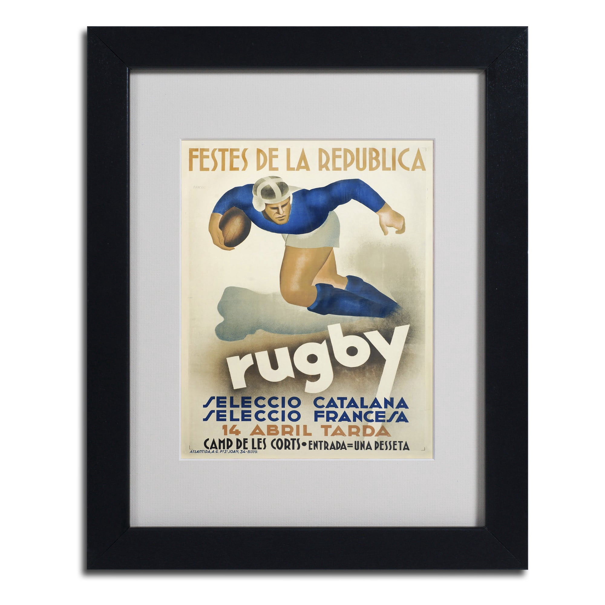 Trademark Fine Art "Rugby" Matted Framed Art by Vintage Apple Collection, Black Frame