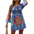 thumbnail image 3 of ZXSXSY Beach Dress for Women Floral Printed Boho Dress Long Sleeve Vintage Loose Mini Dresses, 3 of 8