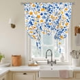 thumbnail image 3 of Watercolor Lake Tie Up Curtain 45 Inches Long, Blue and Yellow Floral Leaves Spring Plant Balloon Style Kitchen Window Curtain Over Sink, Small Window Rod Pocket Curtain 52"x45", 3 of 9