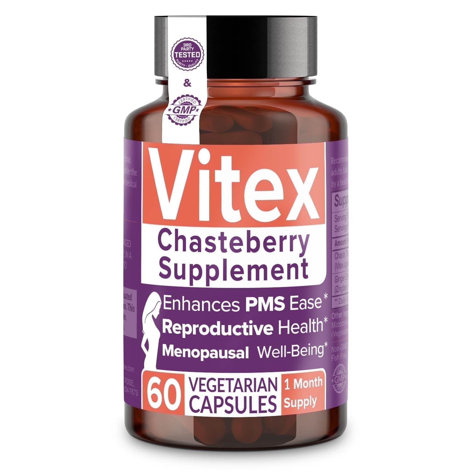 Intimate Rose Vitex Chasteberry Supplement for Women, 1000 mg with Ginger – Hormonal Balance & Cycle Support, Vegetarian, 60 Capsules