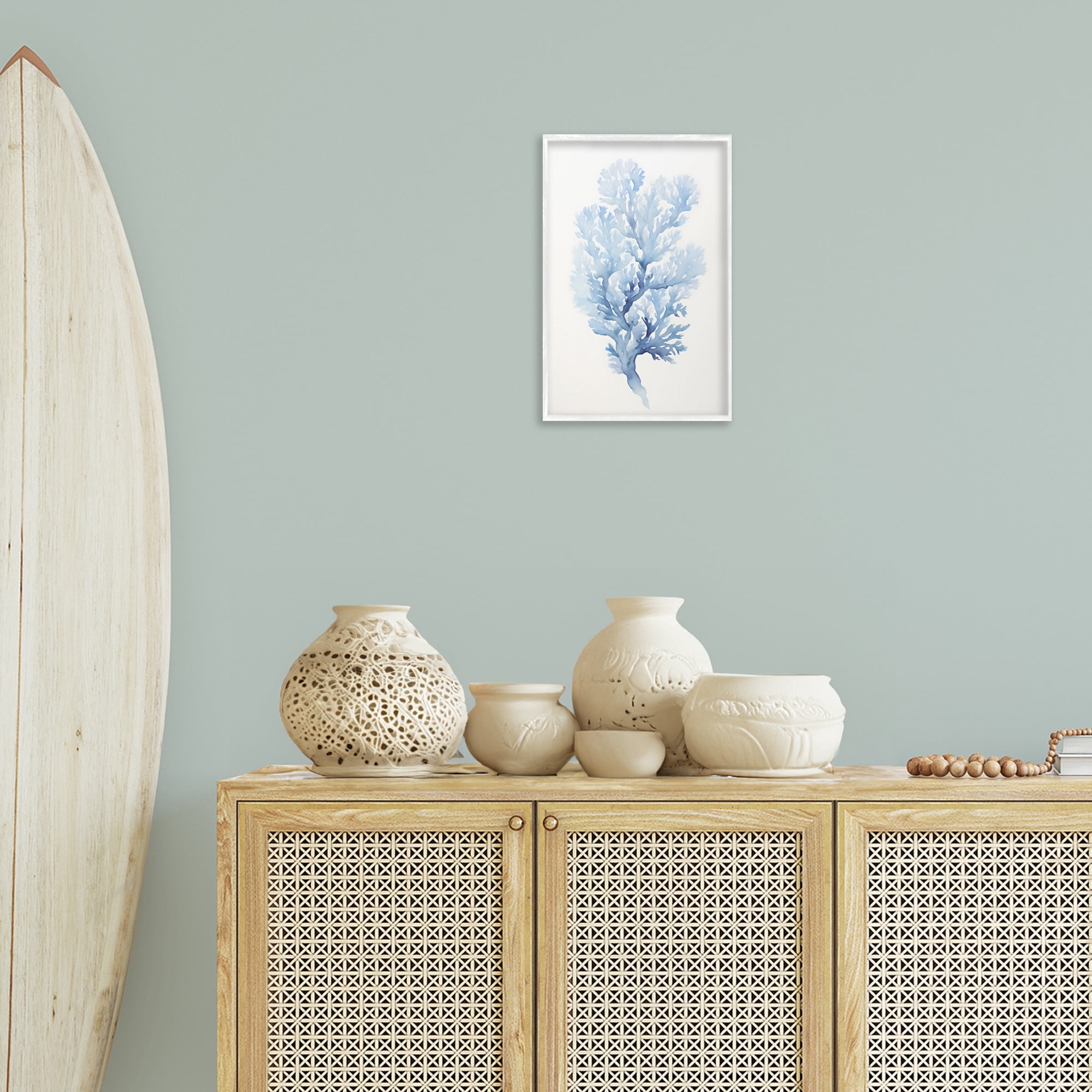 Stupell Industries Indigo Coral Shape Animals & Insects Painting White Framed Art Print Wall Art, 12 x 18