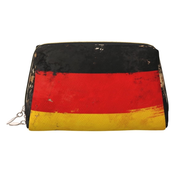 Leather Makeup Brush Bag With Zipper Vintage German Flag Portable Travel Cosmetic Organizer Case For Daily Work Essentials Gold