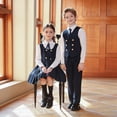 thumbnail image 5 of HAYIMI Child Girls Outfit Sets Solid Color School Dress Elegant Back Zip Knee Length Outfit With Lapel Shirts With Bowtie Clothes Sets , Navy, 5 of 8