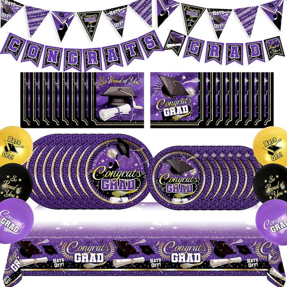 Purple Graduation Party Supplies Complete Set for 24 Guests