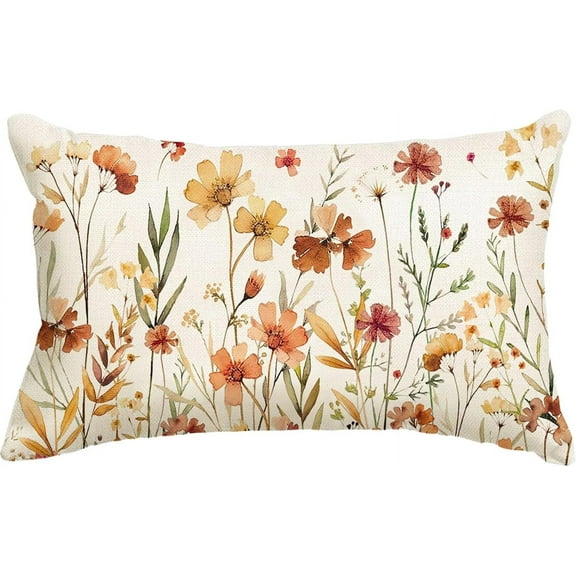 Fall Flower Throw Pillow Cover 12x20 Inch Autumn Leaves Floral Lumbar Fall Pillow Cover Farmhouse Pillowcase for Couch Sofa Home Outdoor Fall Decor Farmhouse Thanksgiving Decoration