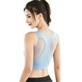thumbnail image 3 of Women Breathable Mesh Sports Bras Shockproof Padded Athletic Running Bra Solid Seamless Fitness Sport Vest Blue L, 3 of 5