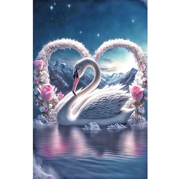 Cuadros Decorativos 5D bricolaje taladro redondo completo diamante pintura lago de los cisnes Kit decoración del hogar (a6342) Wdftyju de costura negro 4 estilos