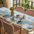thumbnail image 3 of Blue Coastal Table Cloths for 8 Foot Rectangle Tables, Summer Beach Starfish Shell Coral Nautical Patio Waterproof Elastic Fitted Tablecloths, Washable Rectangular Table Cover for Camping, 3 of 8