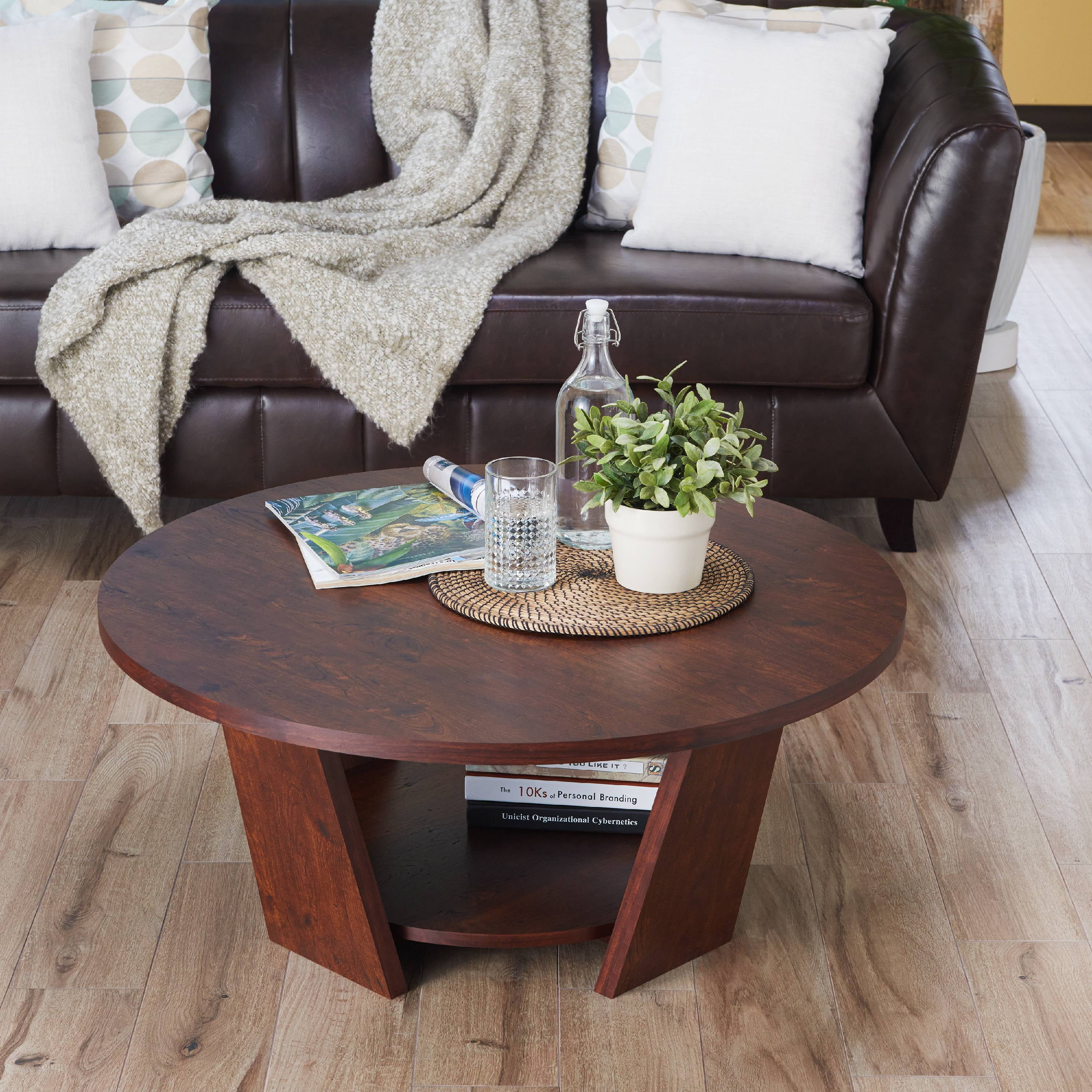 Furniture Of America Ronin Round Contemporary Coffee Table Vintage Walnut