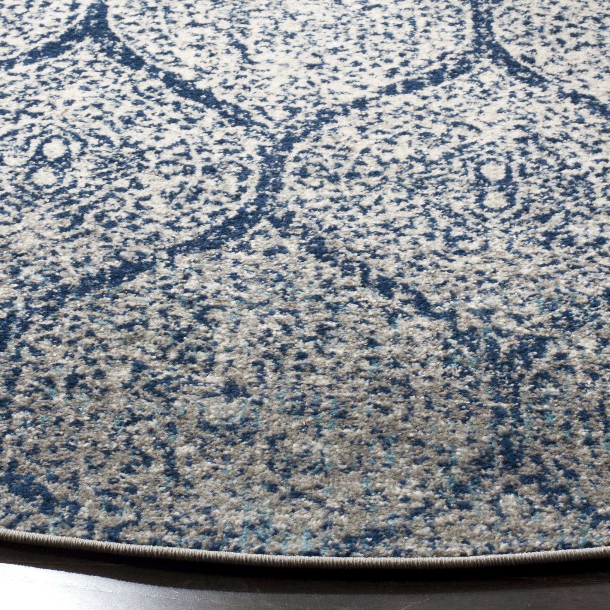 SAFAVIEH Madison Leighton Geometric Area Rug, Navy/Silver, 12' x 12' Round