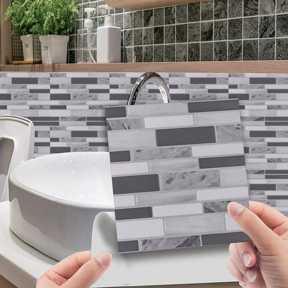 Self Adhesive Crystal Tile Wall Stickers 10x10cm Glossy Mosaic Effect Peel and Stick Kitchen Backsplash Bathroom Decorative Tiles 2 Sets (20 Sheets) Waterproof Removable