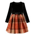 thumbnail image 6 of NAISIBABY Girls Velour Dress, Bowknot Long Sleeve Vintage Plaid Splicing Party Wedding Festival Princess Dress Orange 7T, 6 of 6
