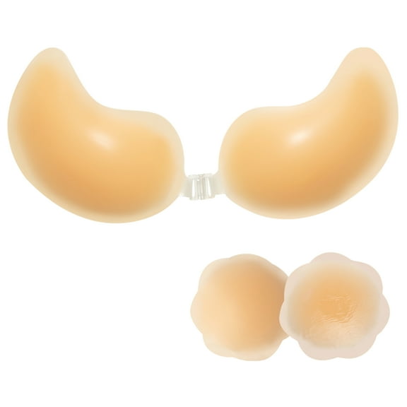 SAYFUT Adhesive Bra Strapless Sticky Invisible Push up Silicone Bra for Backless Dress with Flower Nipple Covers