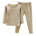 thumbnail image 2 of Lilgiuy Girls Boys Thermal Underwear Set Winter Solid Color Round Neck Top & Long Johns Base Layer Long John Set, Shirt & Pants Loungewear Khaki(18M-10Y), 2 of 5
