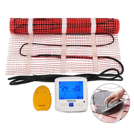 VEVOR 15 Sqft 120V Electric Radiant Floor Heating Mat with Alarmer and Programmable Floor Sensing Thermostat Self-Adhesive Mesh Underfloor Heat Warming Systems Mats