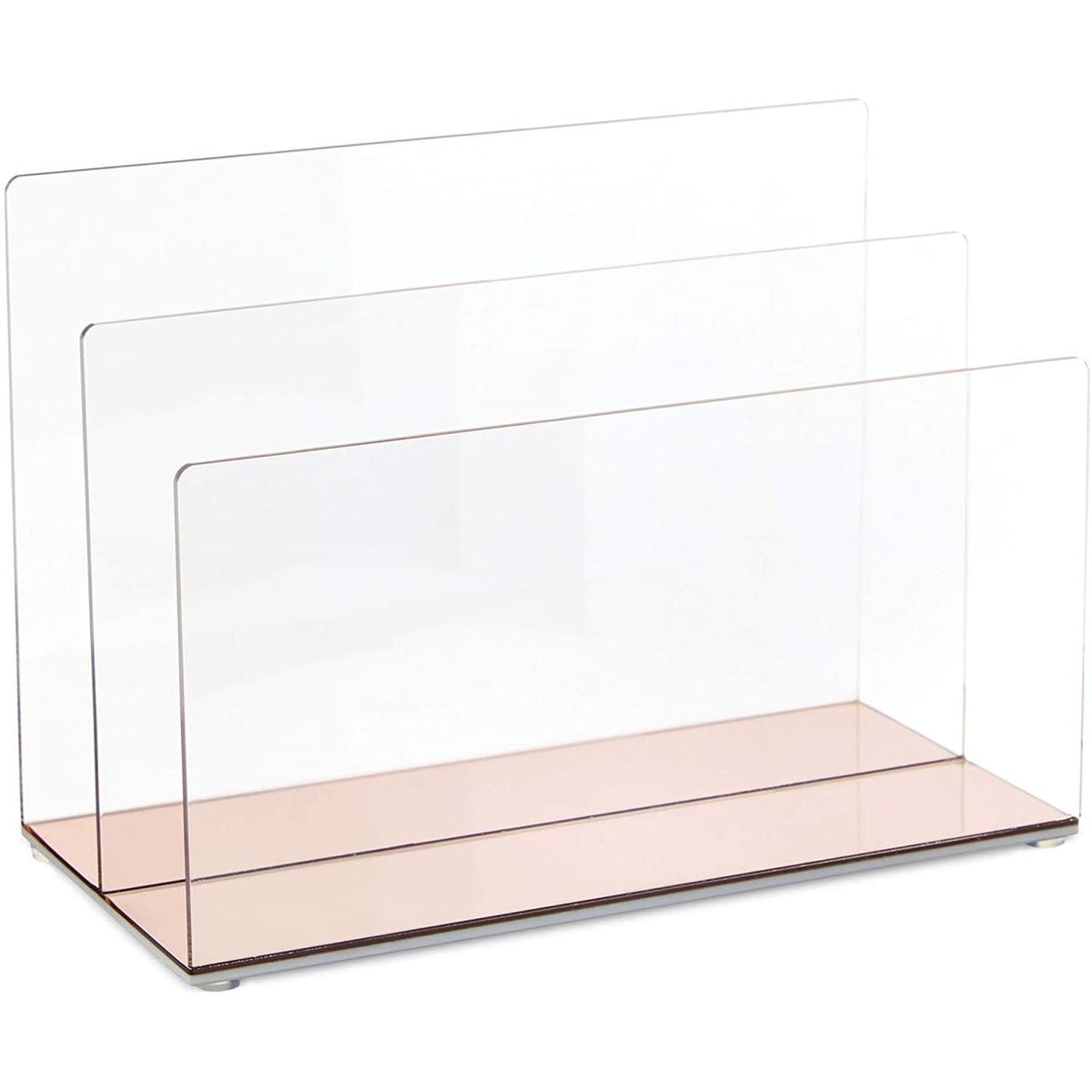 Clear Acrylic File Holder Stand with 2 Slots, Rose Gold Base Rack Desk